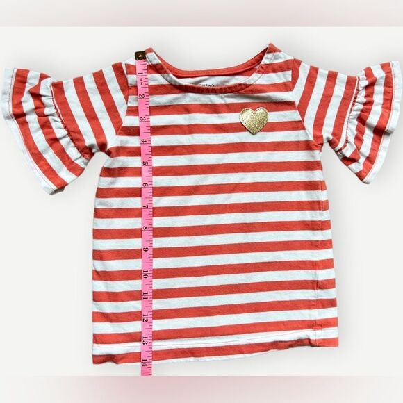 Carter’s Girls Kids Striped Flutter Sleeve Heart Detail T-Shirt Top. 2. 2T. - Picture 4 of 5